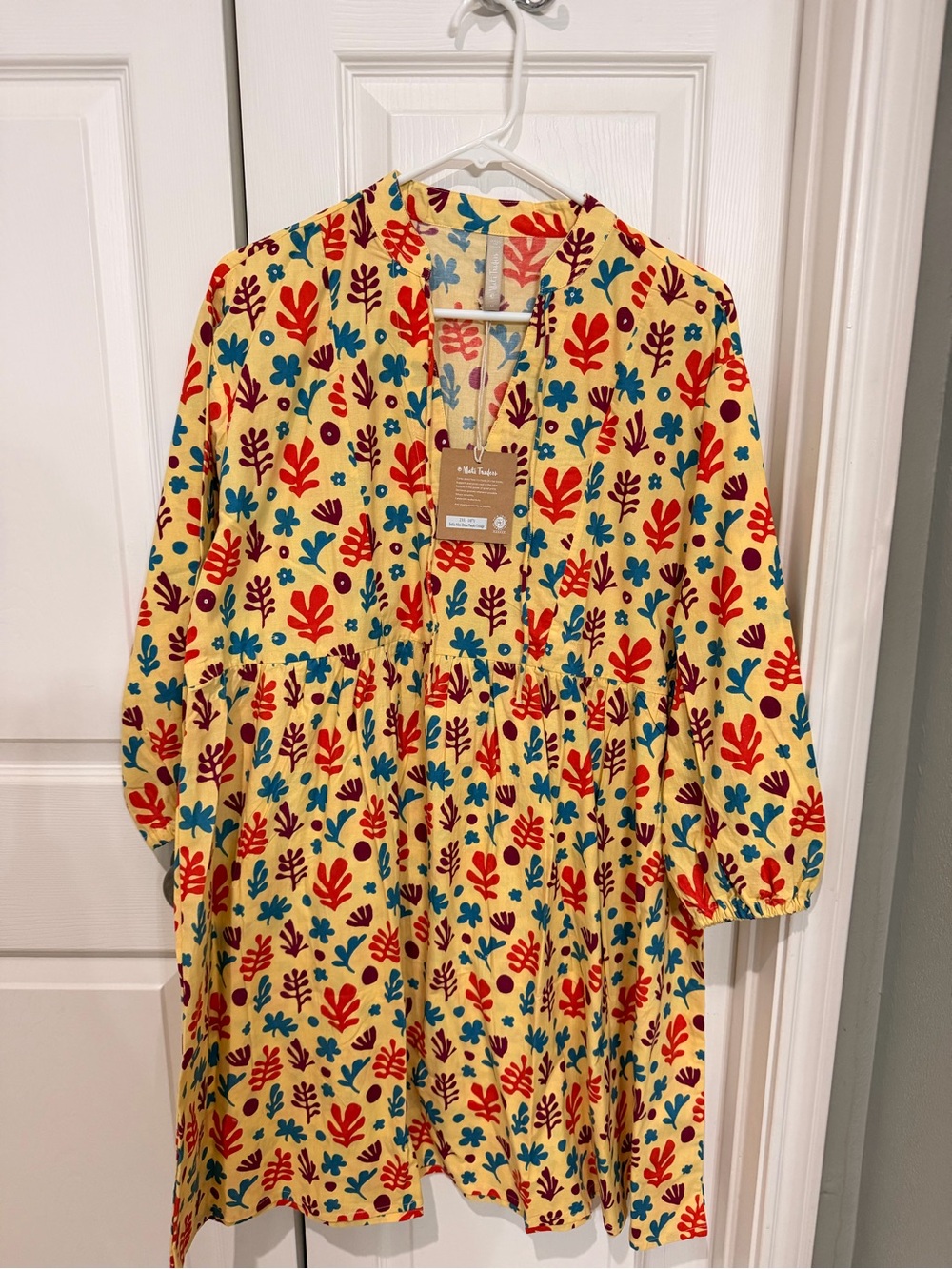 Mata Traders Yellow Midi Dress with Red and Teal Floral Print
